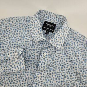 BONOBOS Wrinkle Free Standard Fit Large Long Sleeve Button Up Shirt Blue Floral